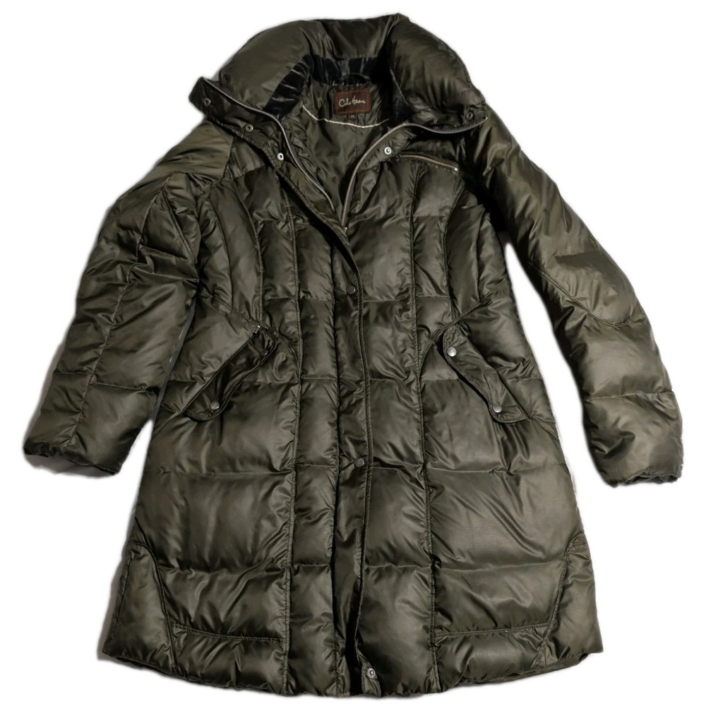 Cole Haan Women's Medium Olive Green Down Puffer Coat Long Insulated Jacket‎